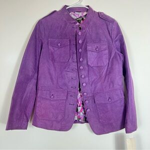 Purple Suede Military Style Jacket Button Front Size M